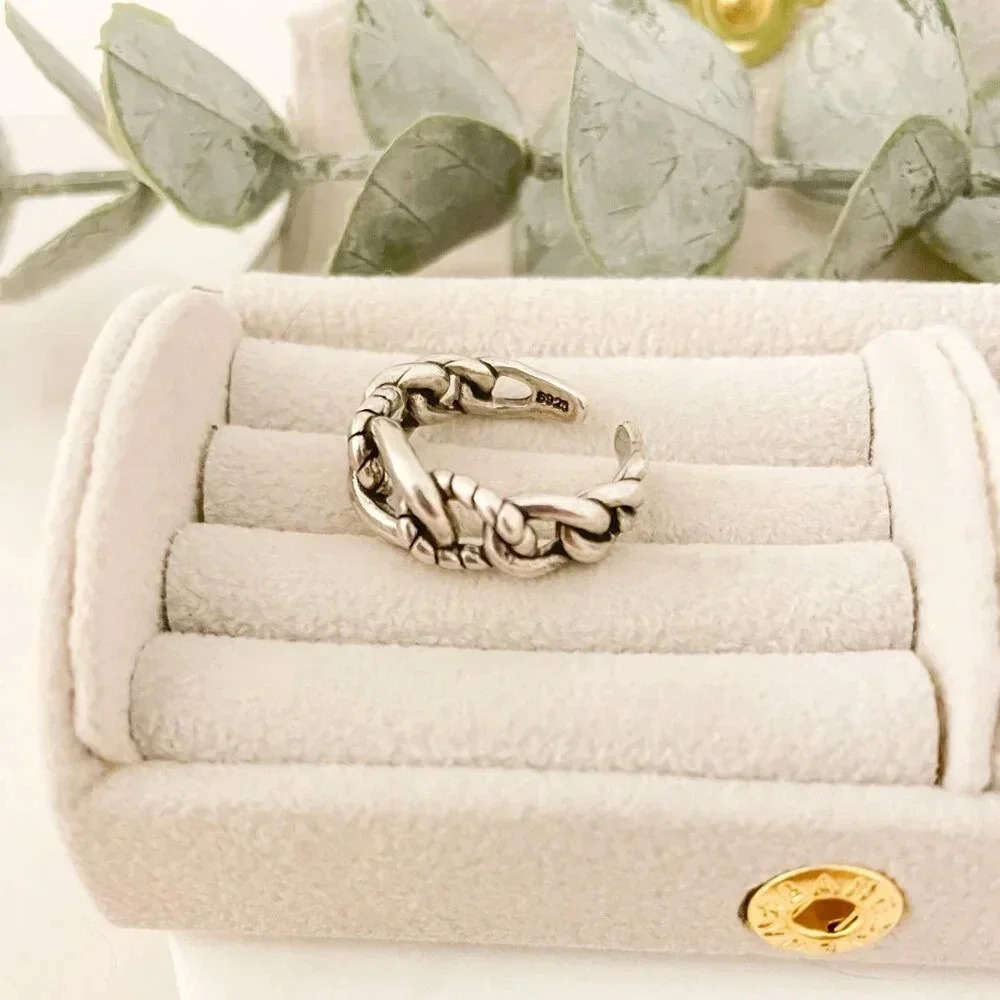 925 Sterling Silver Chain Link Ring Minimalist Link Ring Chunky Ring - Picture 9 of 10